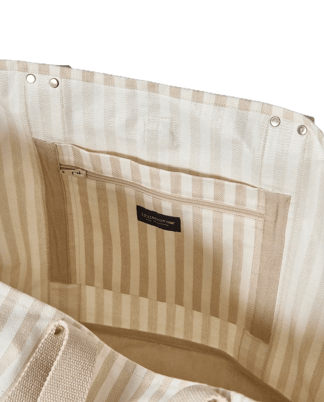 Herringbone beach bag, beige stripe