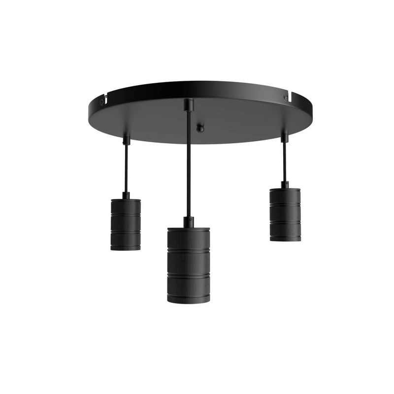 Retro Pendellampe Sort E27 3x2m justerbar tekstil kabel