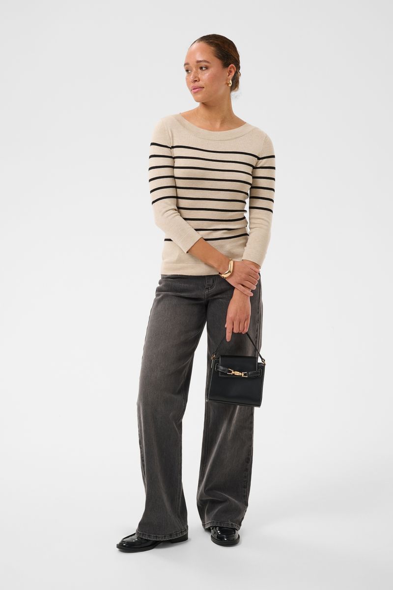 KAlizza boatneck pullover, feather grey melange/black/multi color